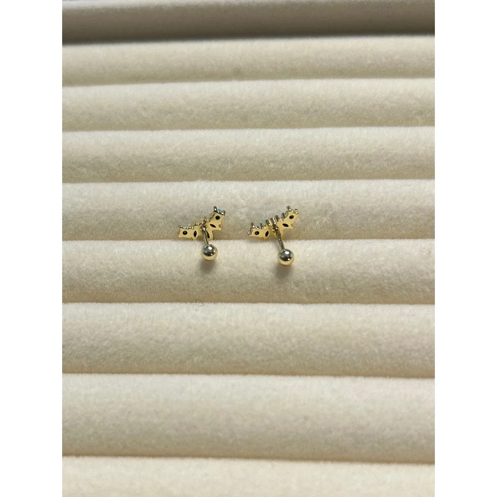 Dainty Cluster Black CZ Fan Earrings 925 Sterling Silver 14k Yellow Gold Plated